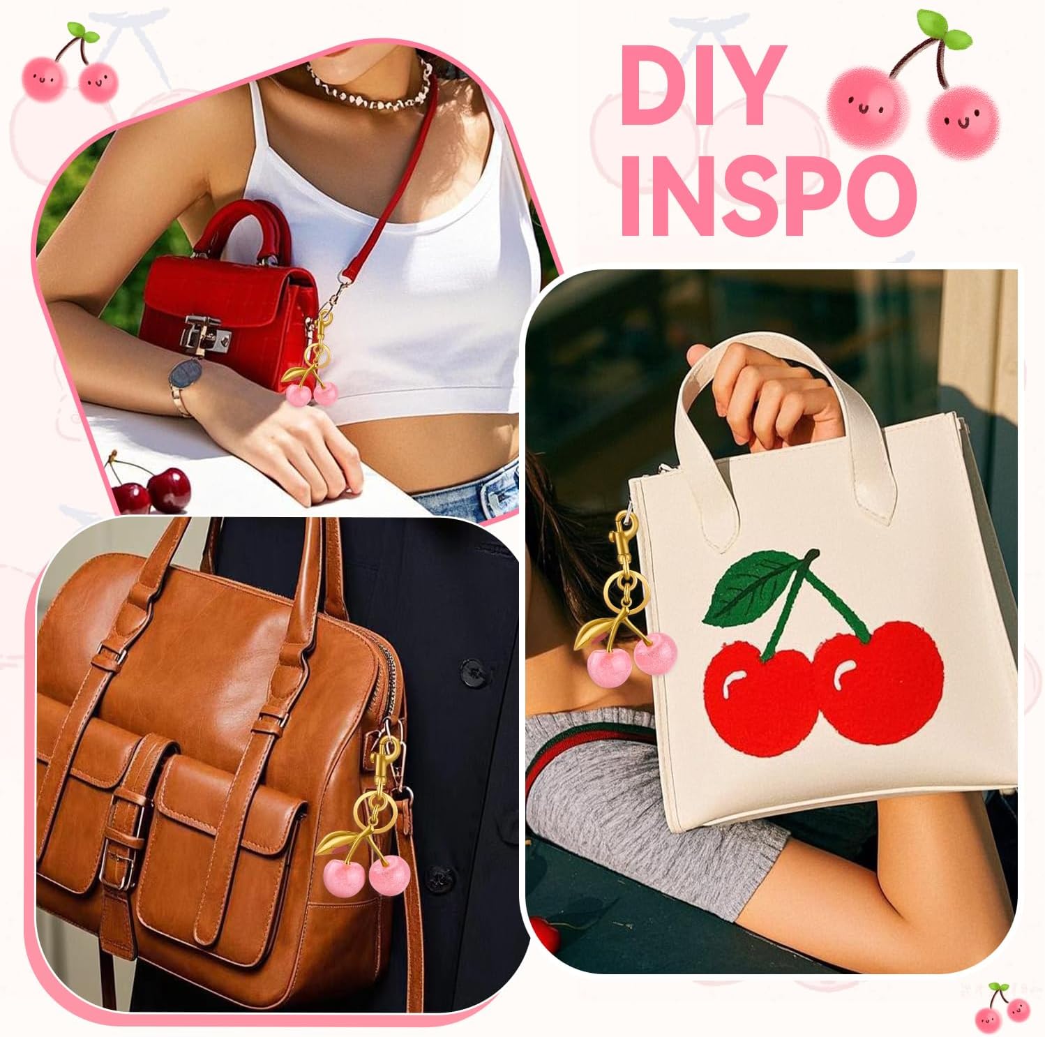 TINKRSTUFF Cherry Bag Charm Cute Key Chains Cherry Purse Charms for Handbags, Strawberry Keychain Best Gifts