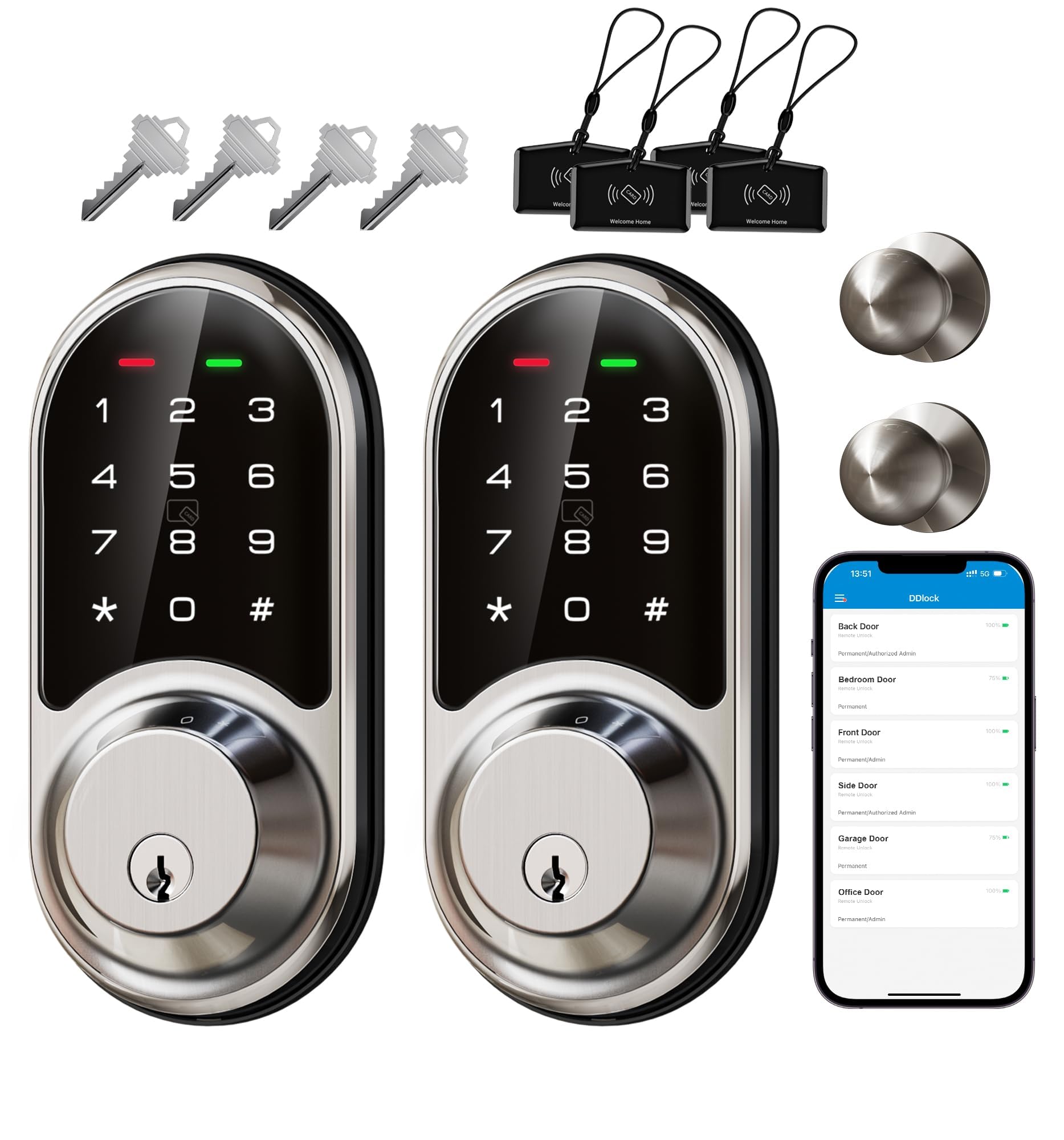 Veise RZ06 and RZ06C Smart Door Locks for Front Door with 2 Door