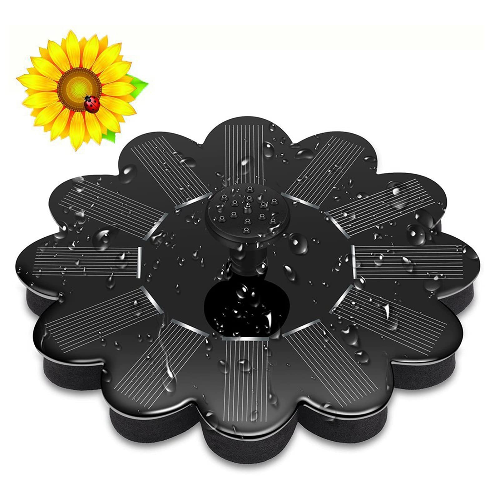Caratteristica dell'Acqua Ad Energia Solare con 4 Ugelli, Pompa Idraulica Solare del Bagno Dell'uccello, Pompa dell'Acqua Galleggiante per Bagno per Uccelli/Stagno/Giardino/Piscina, 2 Pezzi