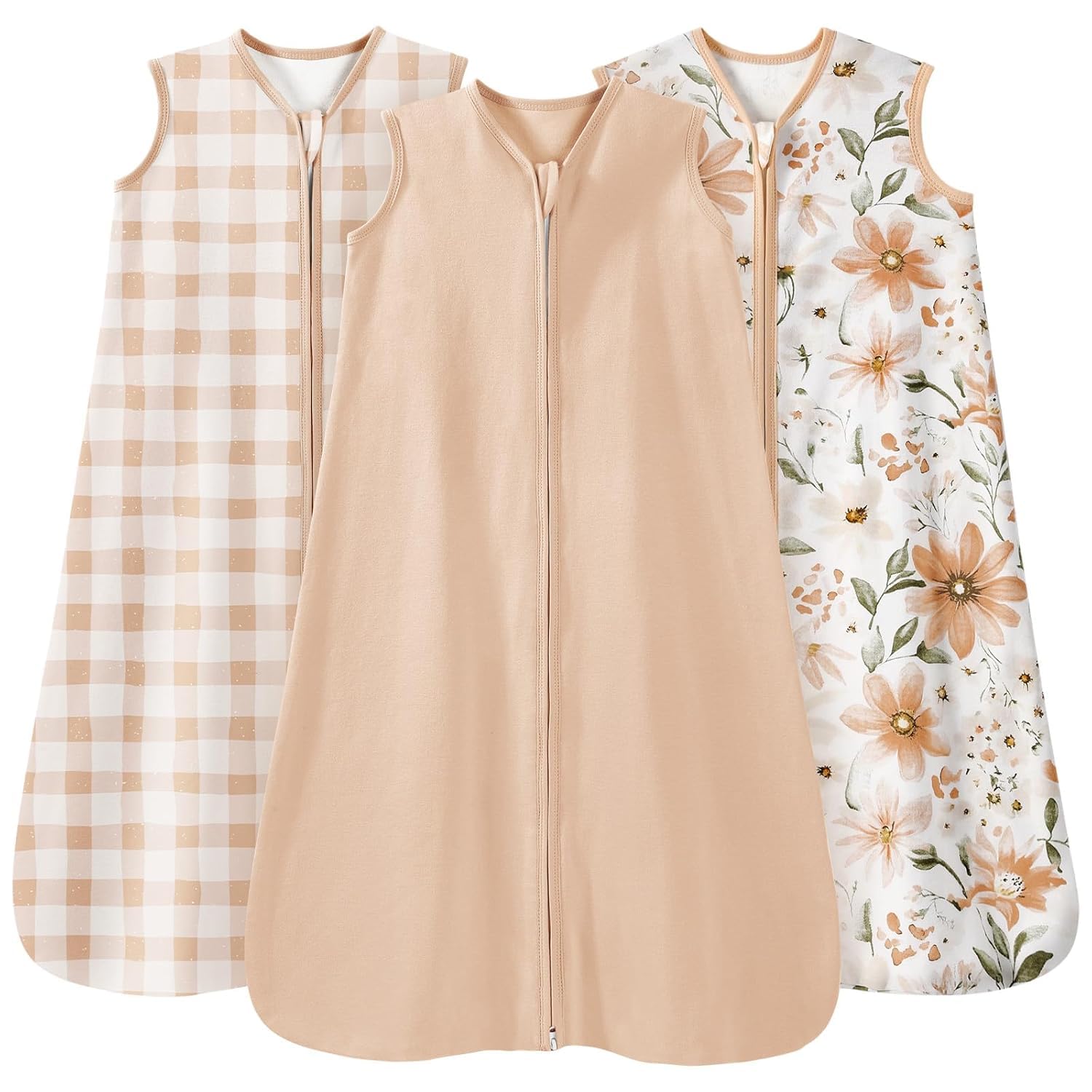 (-42%) Unnivoll 3er Pack Schlafsack Baby Sommer 0.5 Tog 100% Baumwolle Sommerschlafsack Babyschlafsack 0-6 monate 67 cm für Jungen Mädchen Neugeborene Braunes Karo mit Blumenmuster