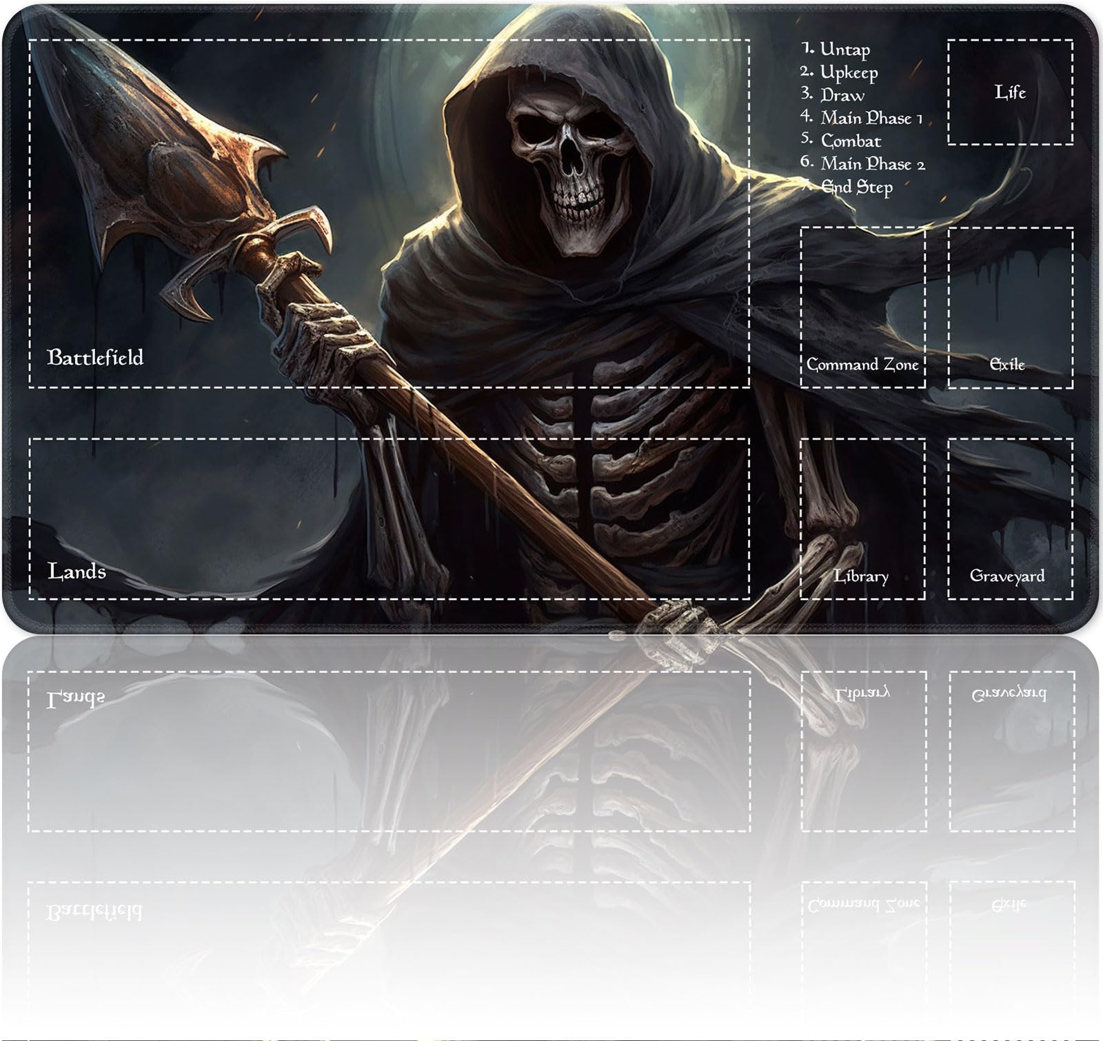 Playmat for MTG Magic Size 24x14 Inch Game Mats Tabletop Magic Play Mats,Premium Smooth Rubber Surface, Mousepad Compatible Qindaiwen for MTG RPG CCG Trading Card Game Play mats, Grim Reaper — image 1