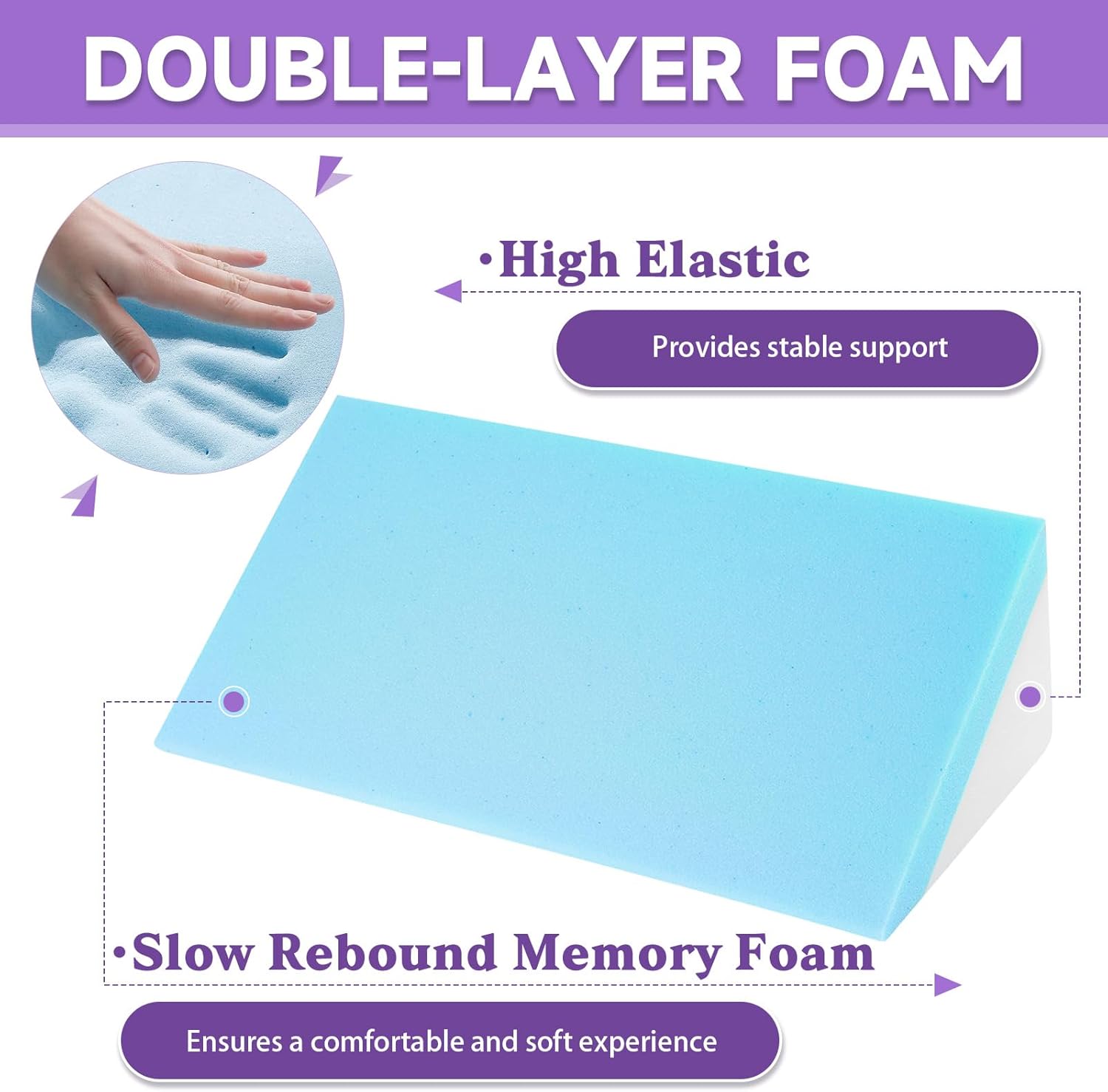 Small Wedge Pillow, Small Wedge Pillow for Sleeping, Foam Wedge for Yoga, Laptop, Memory Foam Positioning, Foam Pillow for Chair, Provide Support and Relieve Fatigue(Apricot-17.7")