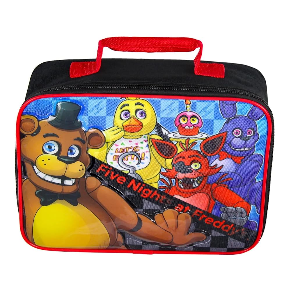 Bioworld Kids Insulated Lunch Bag with Handle – Five Nights at Freddys Rectangle Lunch Bag Design – Reusable Soft Cooler Lunch Box for Boys & Girls, School, Daycare & Travel