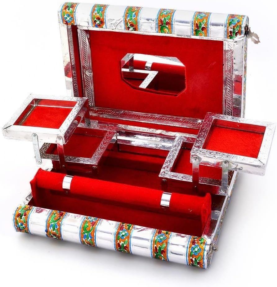 Little India Colorful Mayur Meenakari Work Red Jewellery Box 370
