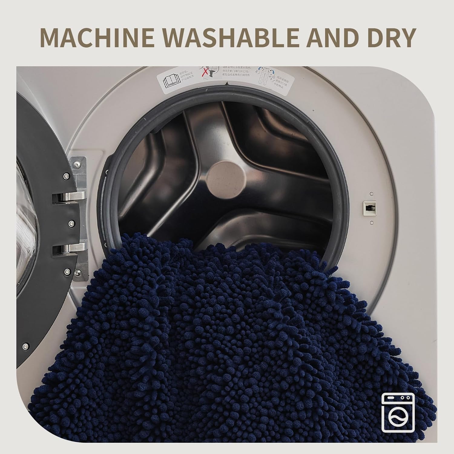 Bathroom Rugs Non Slip Washable 36x24, Extra Thick Soft Chenille Absorbent Bath Mat, High Density Barrier Non Slip Backing, Quick Dry Plush Shaggy Floor Carpet for Tub&Shower, Navy