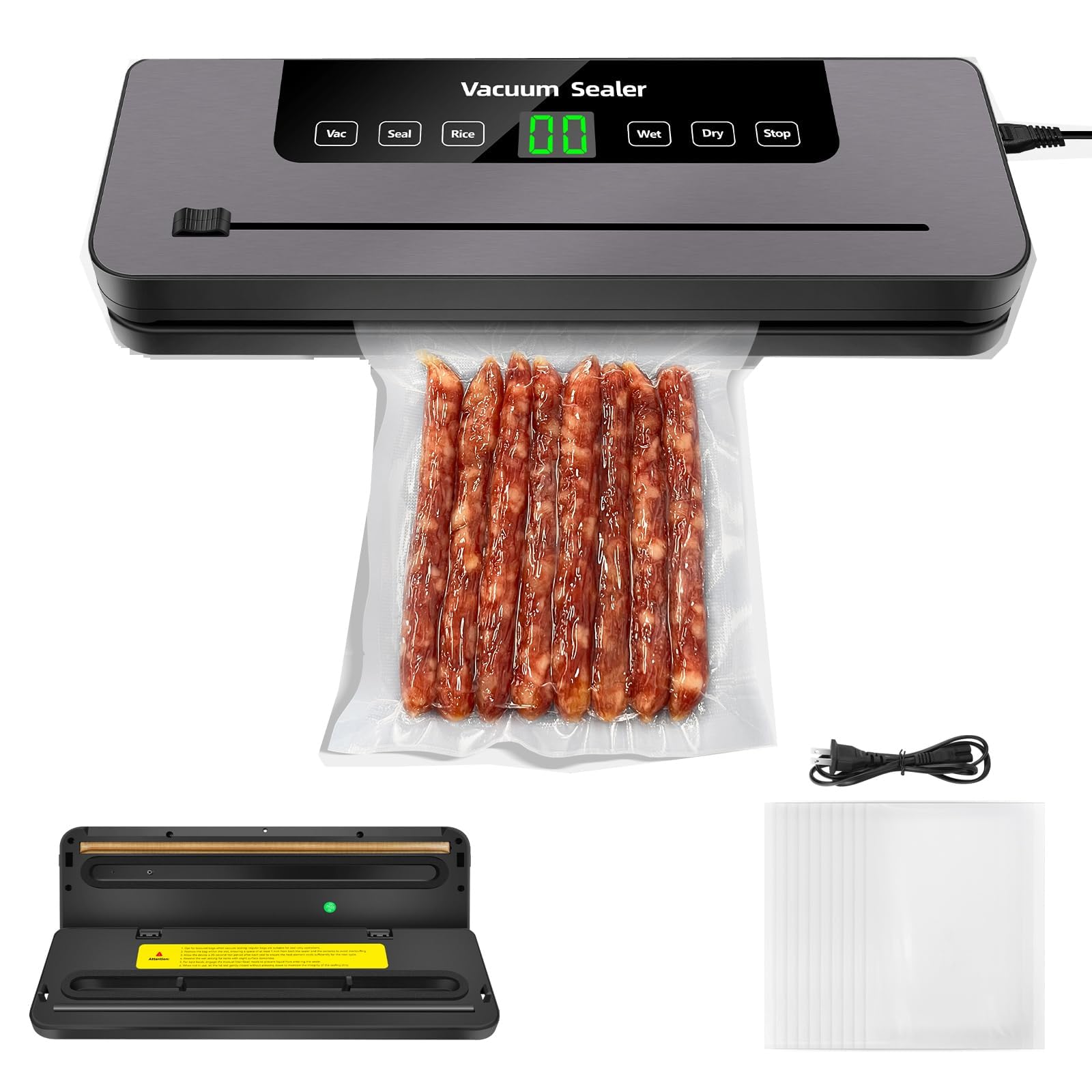 FHRKA Vacuum Sealer Machine, 6 Modes for Dry & Moist Foods, Strong Suction Food Sealer for Keeping Meat, Fruits & Grains Fresh