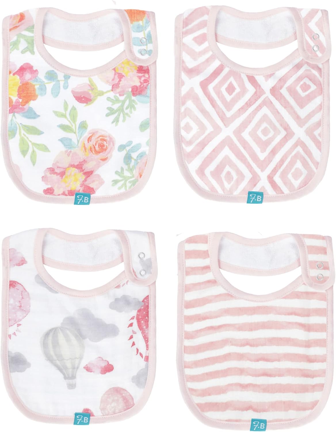 Featherhead™ Muslin Baby Bibs for Feeding, Drooling, & Teething - 100% Cotton Muslin with Absorbent Towel Backing