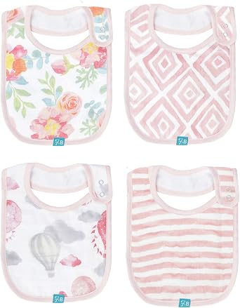 FeatherheadTM Muslin Baby Bibs for Feeding, Drooling, Teething - 100% Cotton Muslin with Absorbent Towel Backing
