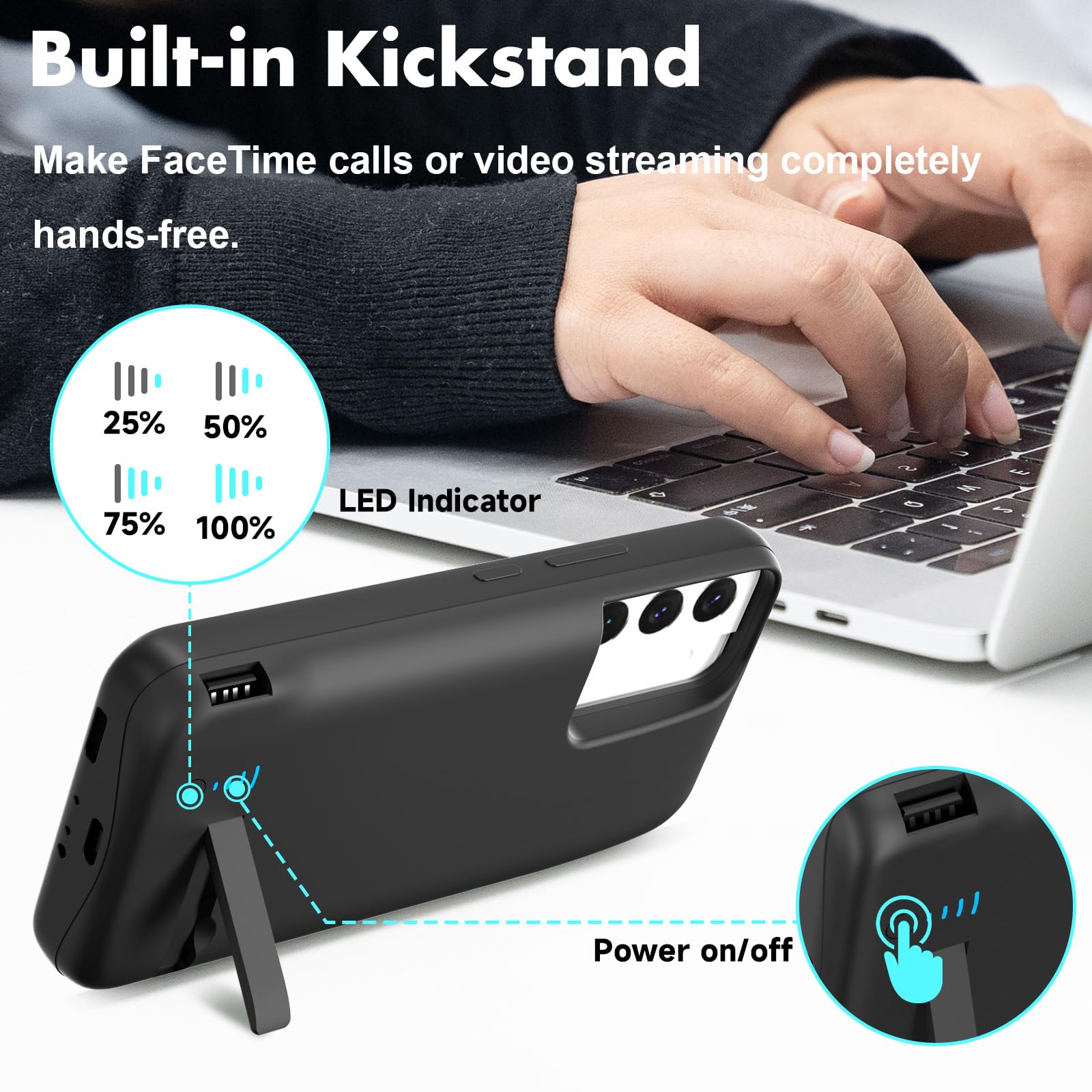 Etui na baterie do Samsung Galaxy S22, smukłe etui do ładowania 7000 mAh, przedłużone etui na ładowarkę, zapasowy powerbank do Samsung Galaxy S22 (6,1 cala) - czarny