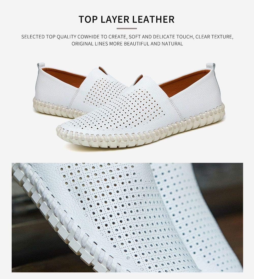 Men's Genuine Leather Loafer Shoes Slip On Soft Walking Shoes Perforated Driving Shoes - Image 3