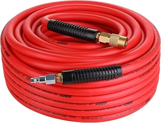 JOROY 3/8" x 100ft Hybrid Air Hose - Lightweight, Kink-Resistant, 300 PSI, All-Weather Flexible with 1/4" Brass Quick Coupler & Plug