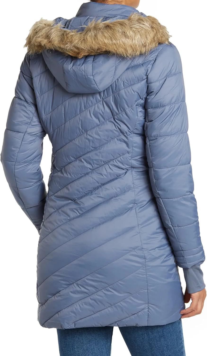 Spyder Women's Boundless Faux Fur Long Puffer Coat, Dark Cloud Large - Image 3