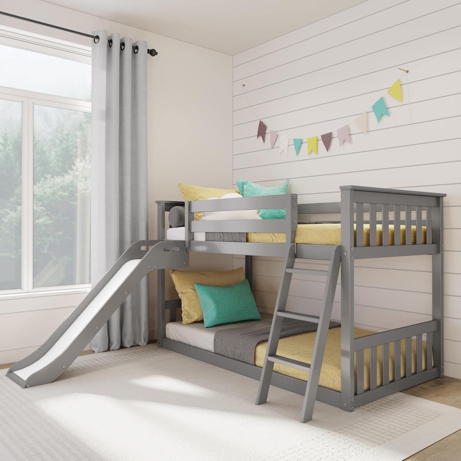 Max & Lily Solid Wood Twin over Twin Size Low Bunk Beds for
