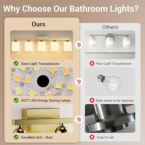 Miniatura 24 de Quntis Lámparas de baño negras de 4 luces con 5 modos de color, lámpara de tocador moderna regulable de 27 pulgadas sobre espejo, lámpara de pared