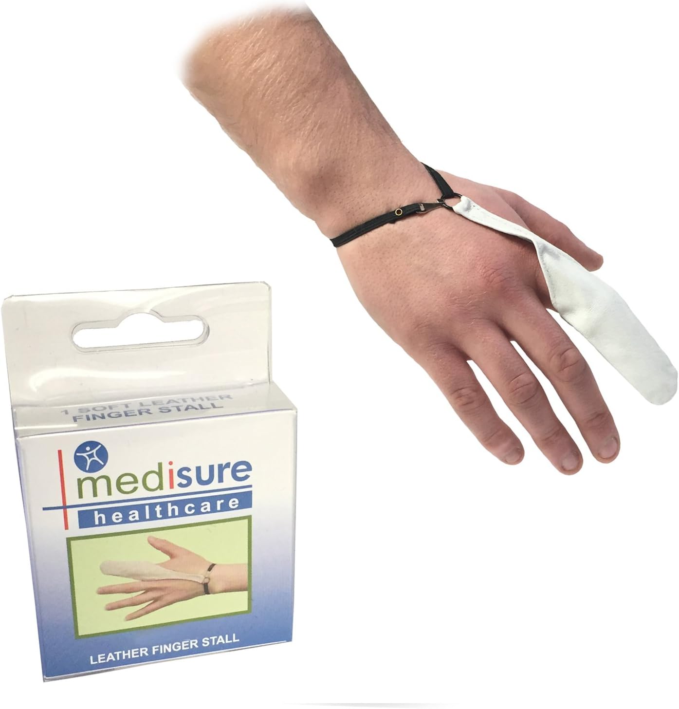 SIZE X-LARGE FIRSTAID PREMIUM ADJUSTABLE RE-USABLE MEDICAL PROTECTIVE WHITE LEATHER FINGER STALL