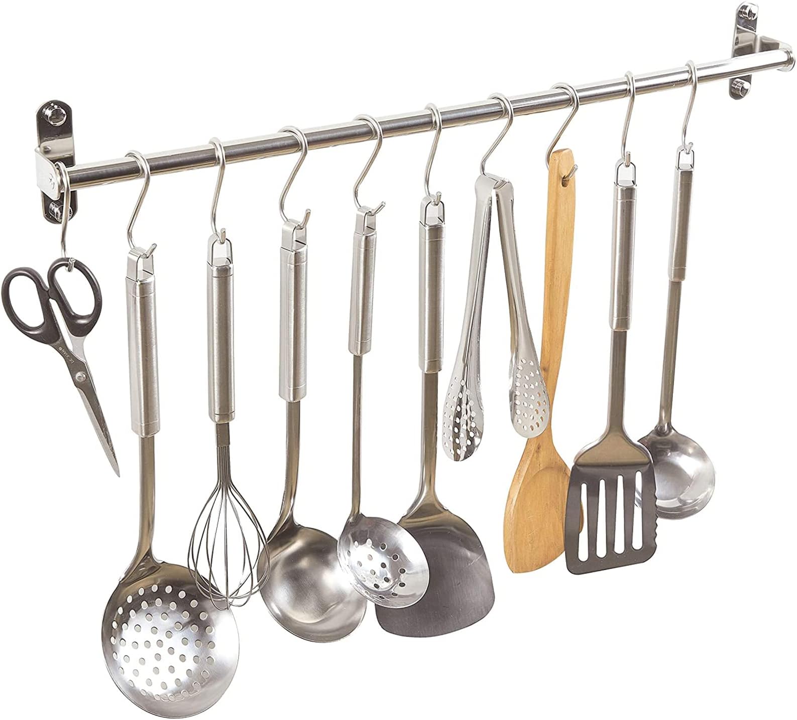 Kitchen Utensil Rail with 10 Sliding Hooks Wall Mounted Utensil Hanging Rack 304 Stainless Steel Hanger Hooks for Kitchen Tools, Pot (40cm 10 Hooks)
