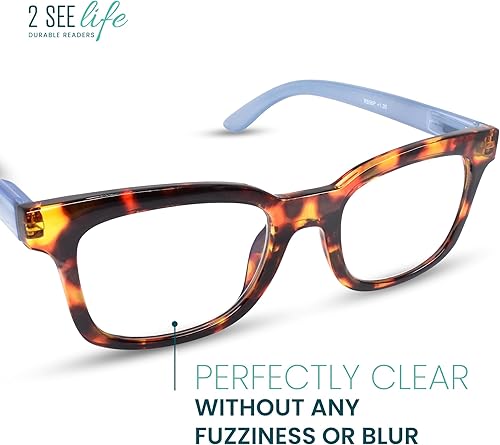 Miniatura 2 de Lectores de luz azul cielo con concha de tortuga azul para que las mujeres se vean elegantes con alta visión, anteojos de lectura resistentes y