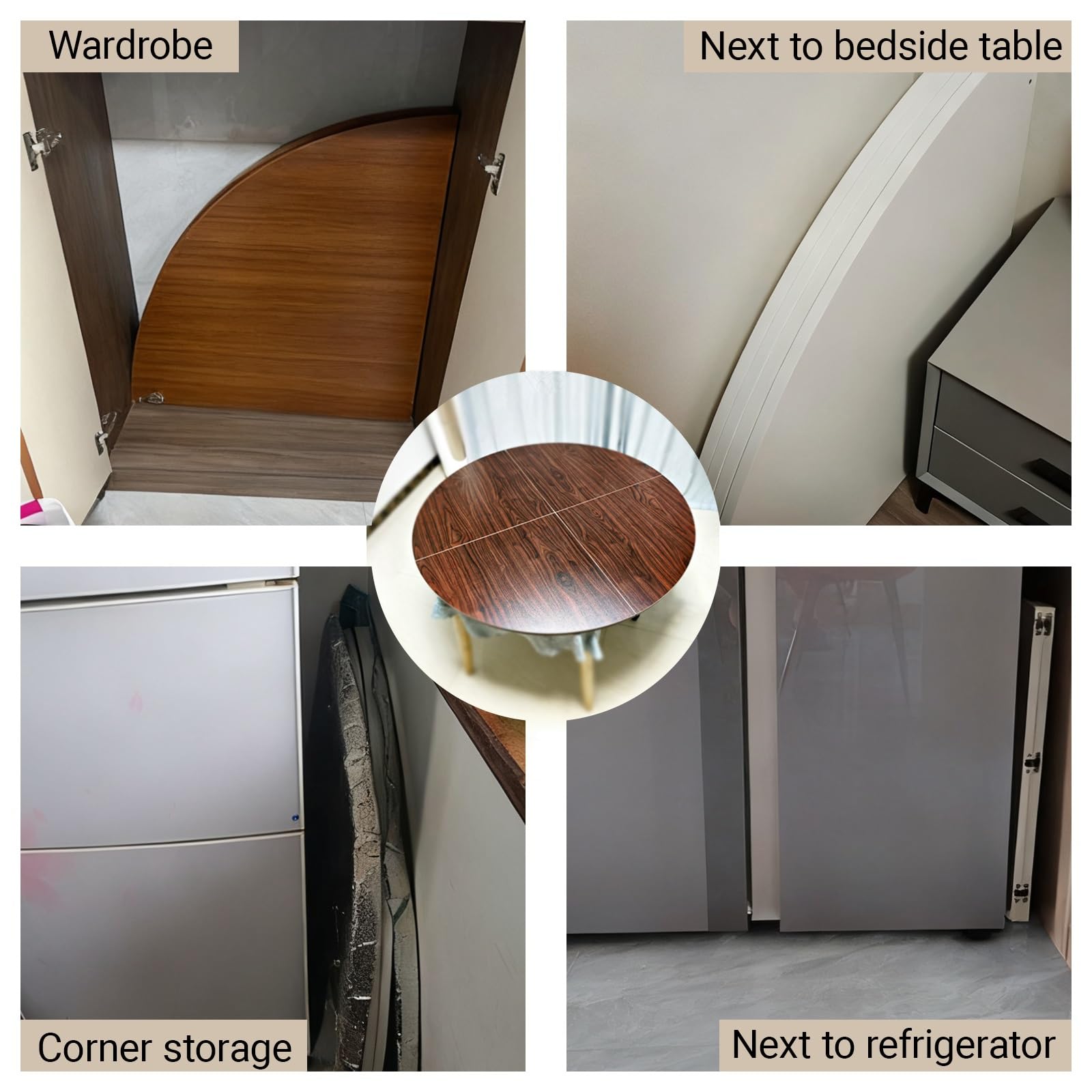 Lar - Mesa plegable redonda de 47 a 86 pulgadas de diámetro, extensor temporal de madera para catering, banquetes y pares, diseño fácil de colocar sin patas (nogal de 160 cm)