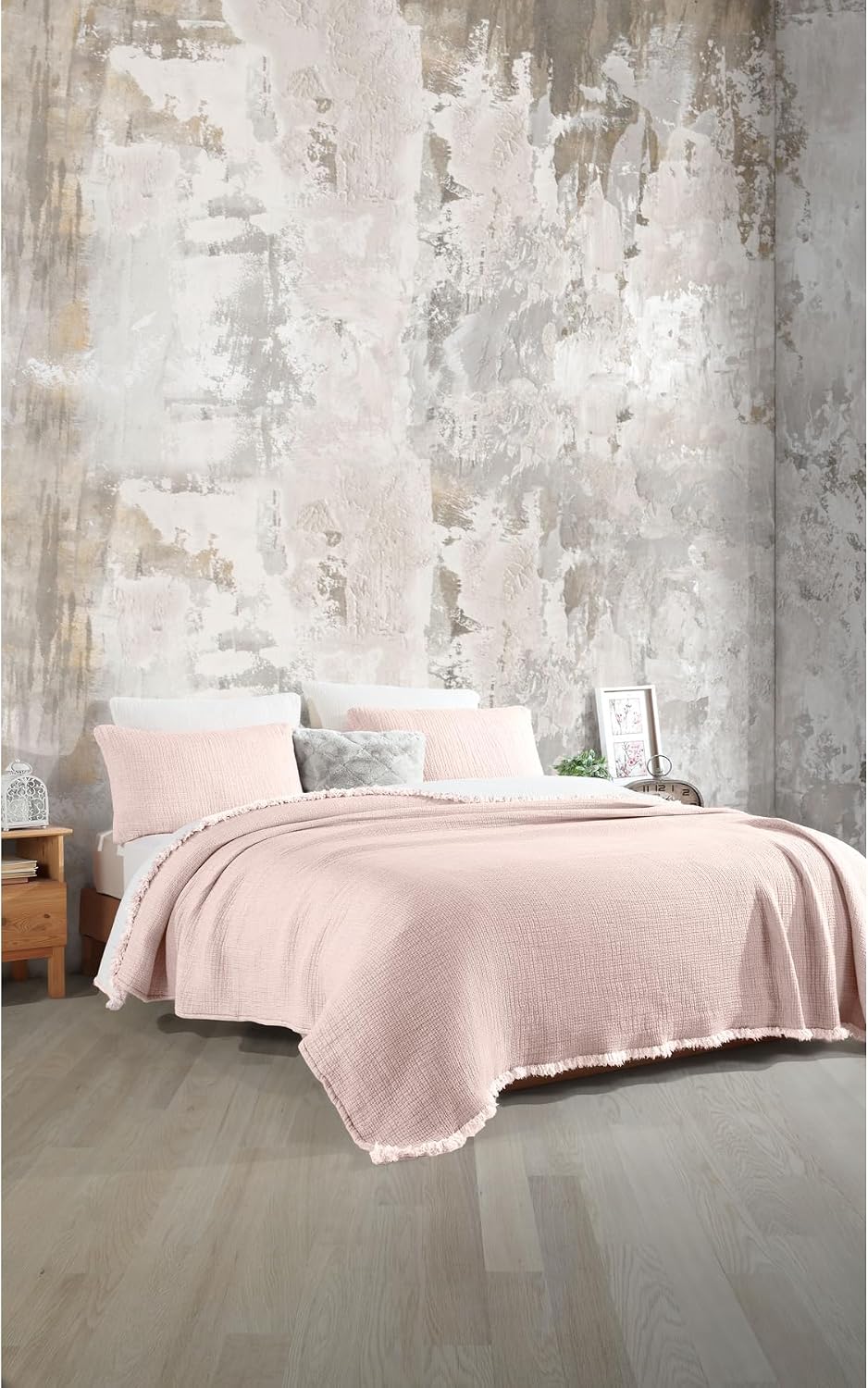 Muslin Quilt Set 6-Layer Single Size Pink with Pillowcase 170x230cm Lightweight Breathable Cotton for Girls Room - Pink, One Size
