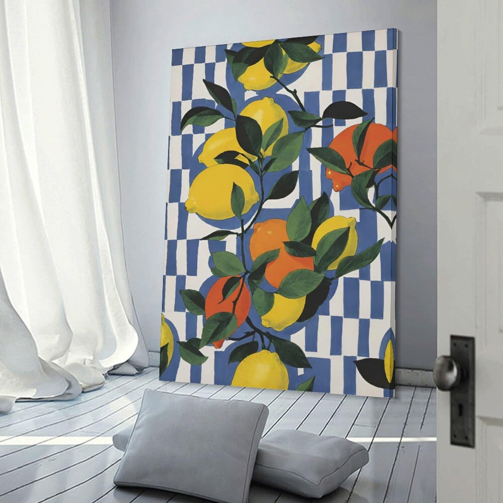 Junmoney Canvas Wall Art Watercolor Italian Lemons, 24x36inch(60x90cm), for Bedroom, Guest Room Or Reading Nook, Canvas Wall Decor for Personal Spaces