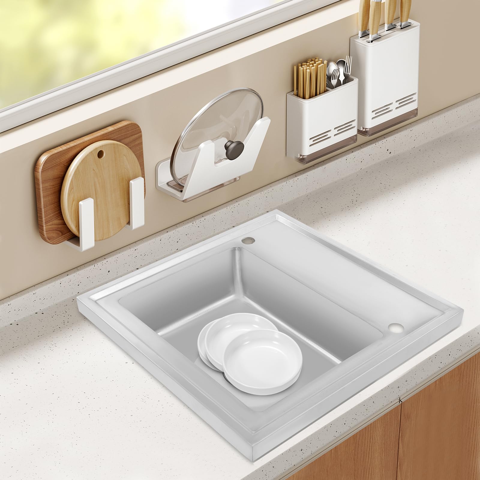 Kleines Küche Spülbecken aus Edelstahl mit Abtropfbrett, 1 Becken Waschbecken Unterschrank Spülbecken mit Abflussrohr, Einbauspüle Rechteckig Küchenspüle Edelstahlspüle mit Abflusssieb