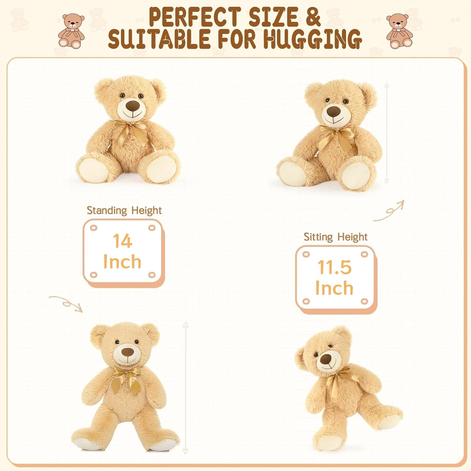 MaoGoLan 9 Pack Teddy Bears Bulk for Baby Shower, 14" Small Teddy Bear Plush Toy, Cute Stuffed Bears Bulk for Kids Girlfriend, Wholesale Small Bear for Wedding,Birthday,Christmas, Party Decorations