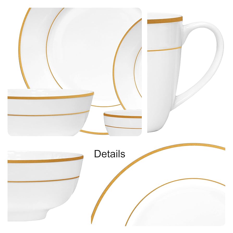 Bone China Dinnerware, 20PC Set, Service for 4, Double Gold