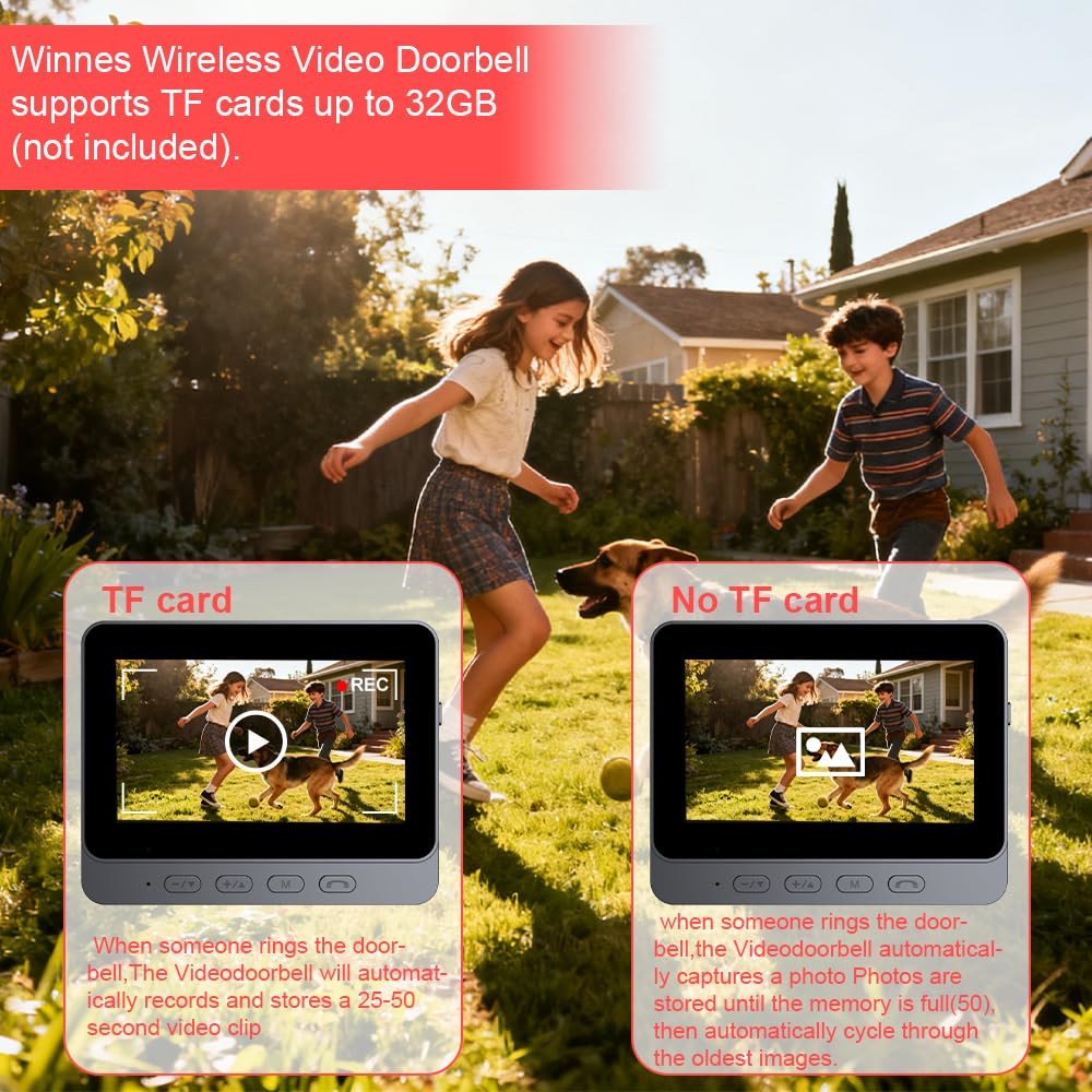 Winnes Timbre de vídeo inalámbrico con Pantalla, cámara de Timbre Exterior 1080P, Compatible con conexión inalámbrica Bluetooth 2.4G, Resistencia al Agua IP65, sin Necesidad de WiFi ni aplicación.
