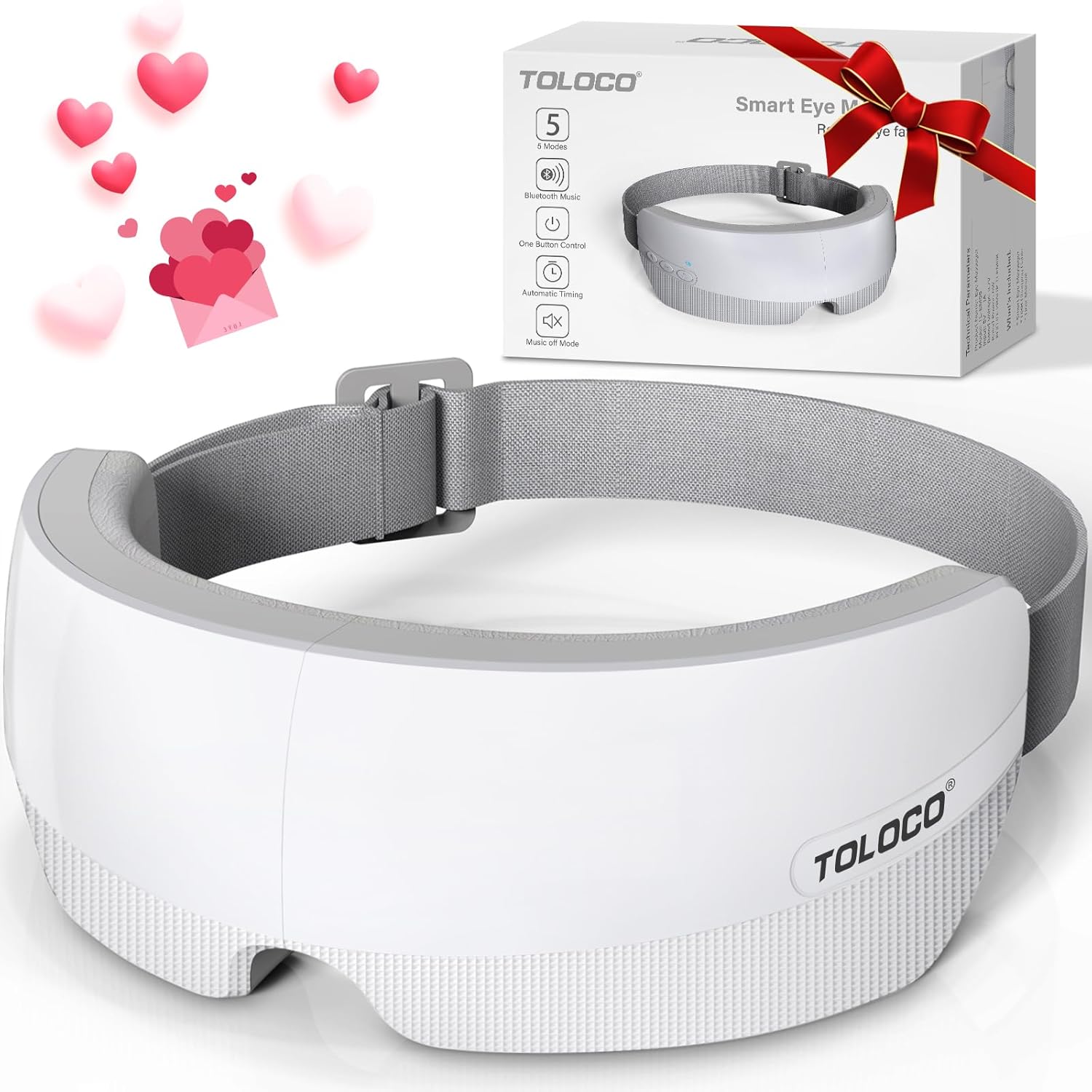 TOLOCO Eye Massager with Heat Bluetooth Music Compression Electric Adjustable Eye Massager Improve Sleep Holiday Birthday Christmas Gifts