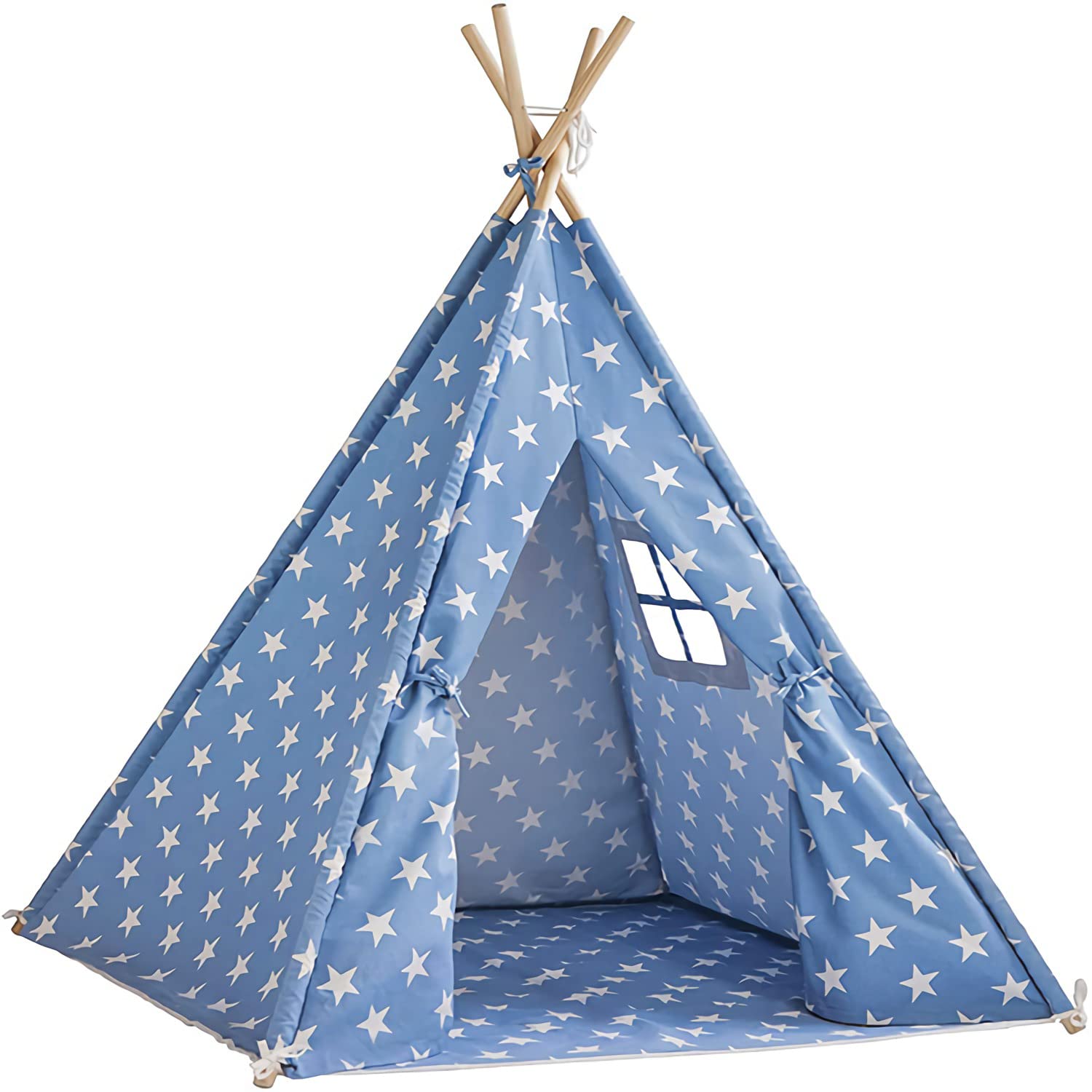 N\B Natural Cotton Canvas Teepee Tent With Carrying Bag For Kids (Blue)