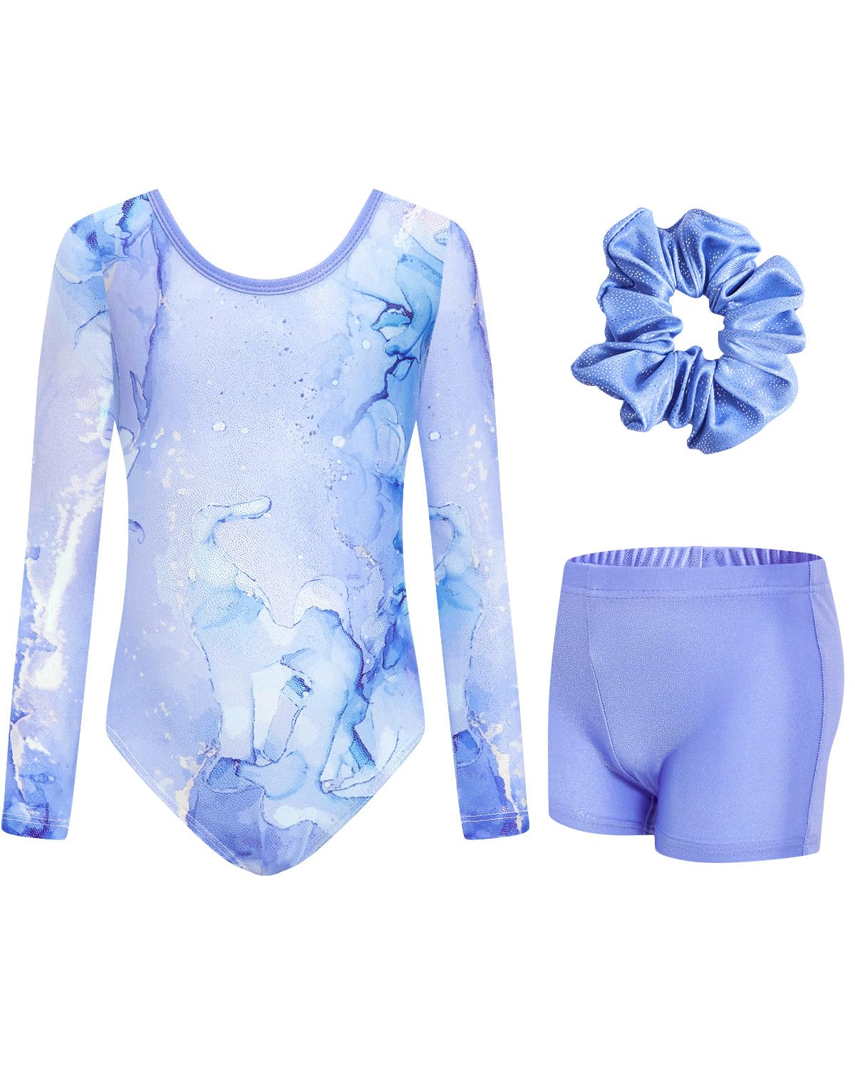 JiAmy Gymnastics Leotards for Girls Cross Back, Long Sleeve Sparkly Dance Biketards with Shorts Ballet Outfit for 3-12 Years-image-6
