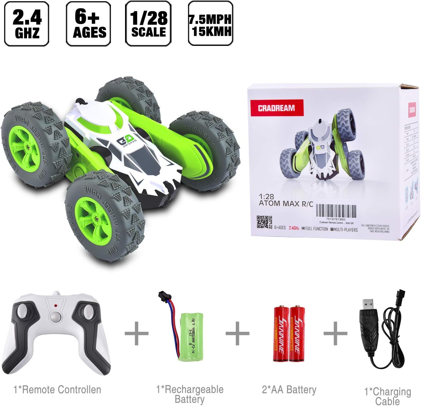 Cradream Remote Control Cars | RC Car Toys 4WD Stunt Car 360° Rotating Toy 2.4GHz Remote Controls 4|7 Years Old Boys Kids Gifts Toys Car : Toys & Games