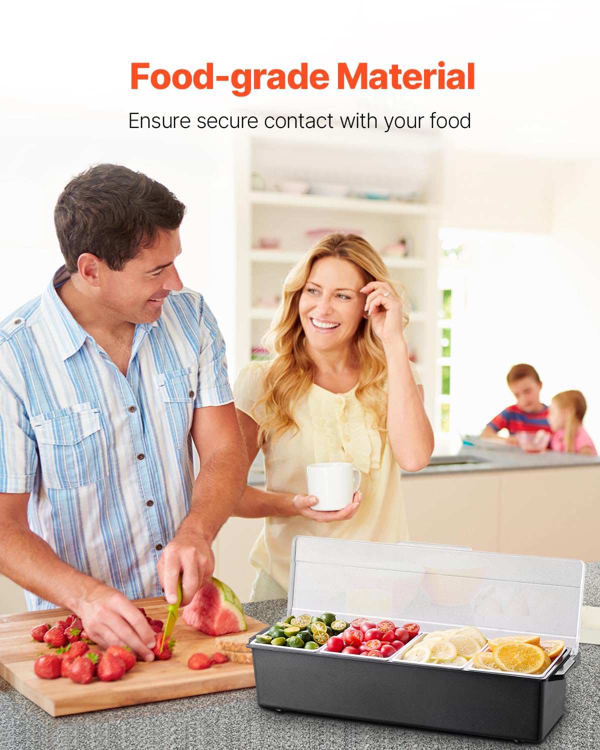 VEVOR Servidor de Condimentos Refrigerado, con 4 Compartimentos, Tapa para Guarniciones Refrigeradas, para Servir Ensaladas, Frutas, Suministros para el Hogar y Restaurantes, 503 x 165 x 117 mm