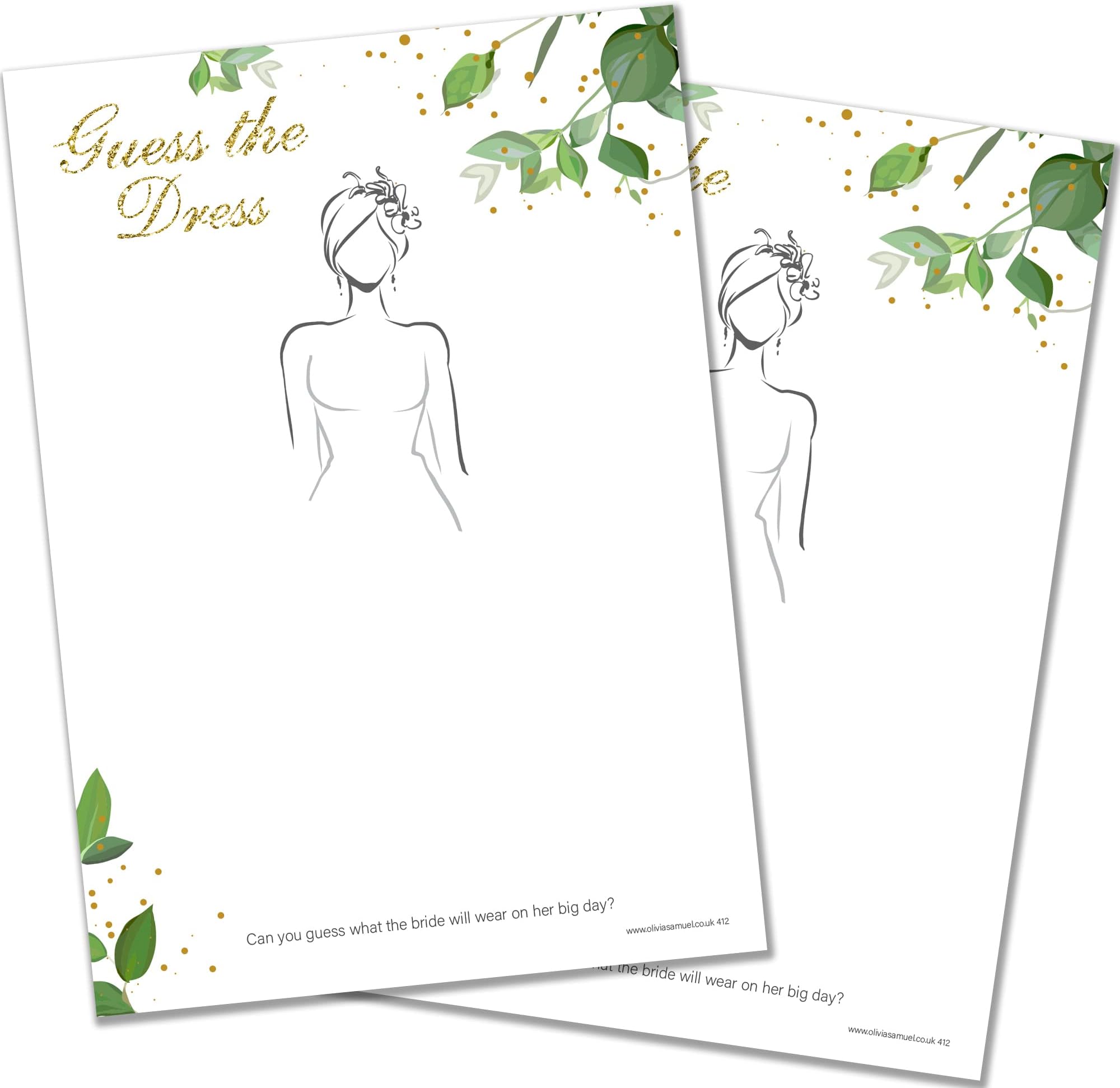 20 x Guess The Dress - Bridal Shower Hen Party Game - Botanicals Design - Includes Winner's Certificate