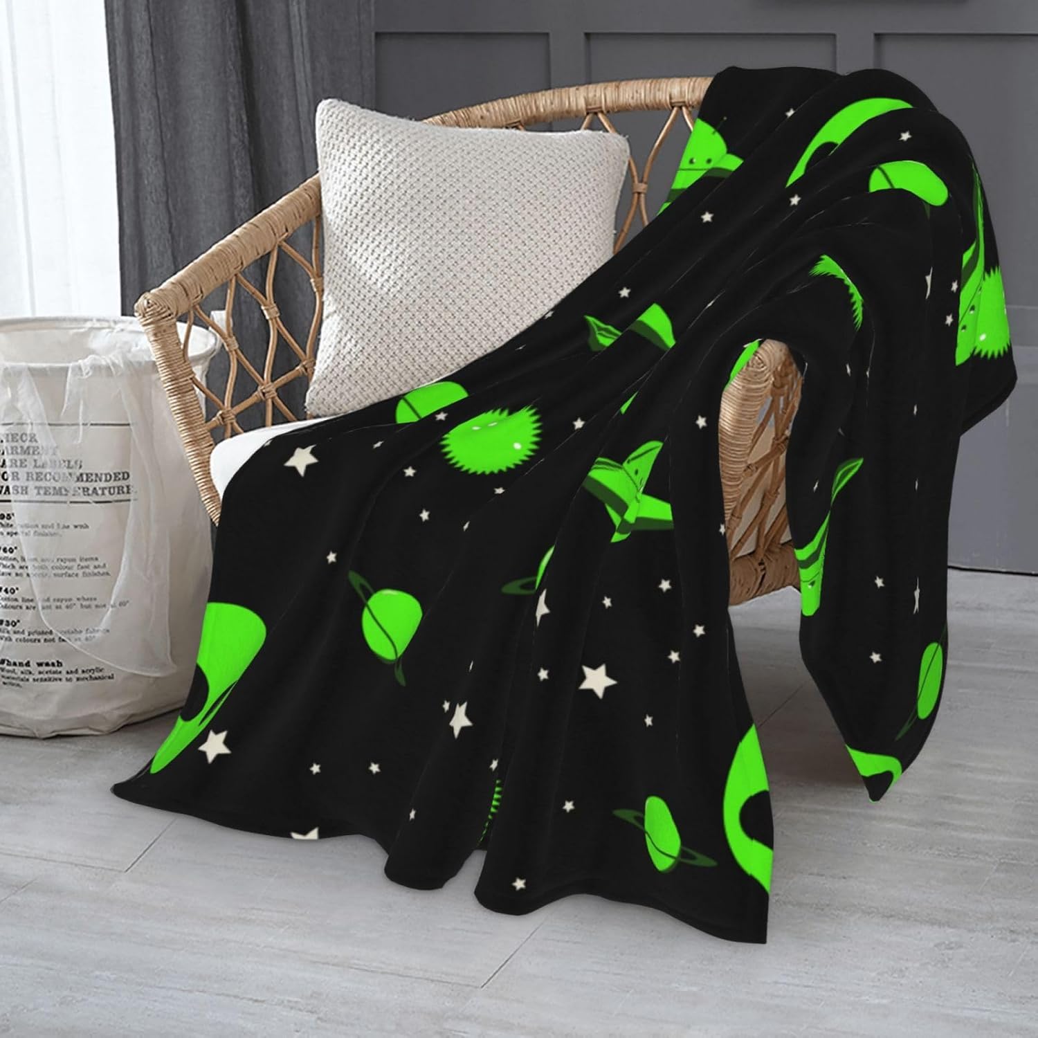 Green Alien Universe Wondrous Cosmos Planet and Stars Throw Blanket Gifts Soft Warm Fleece Blankets for Bed Chair Car Sofa Couch Bedroom 60 X50 Inch - Image 6
