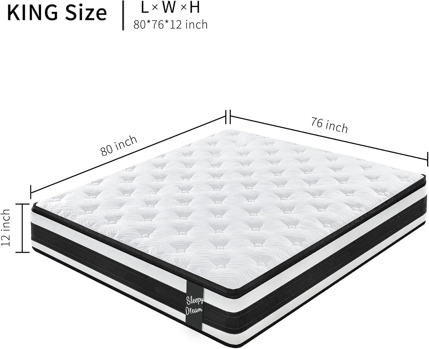 12 Inch King Size Hybrid Mattress Individual Pocket Spring Oeko-Tex 100 Breathable Memory Foam Knitted Cover CertiPUR-US