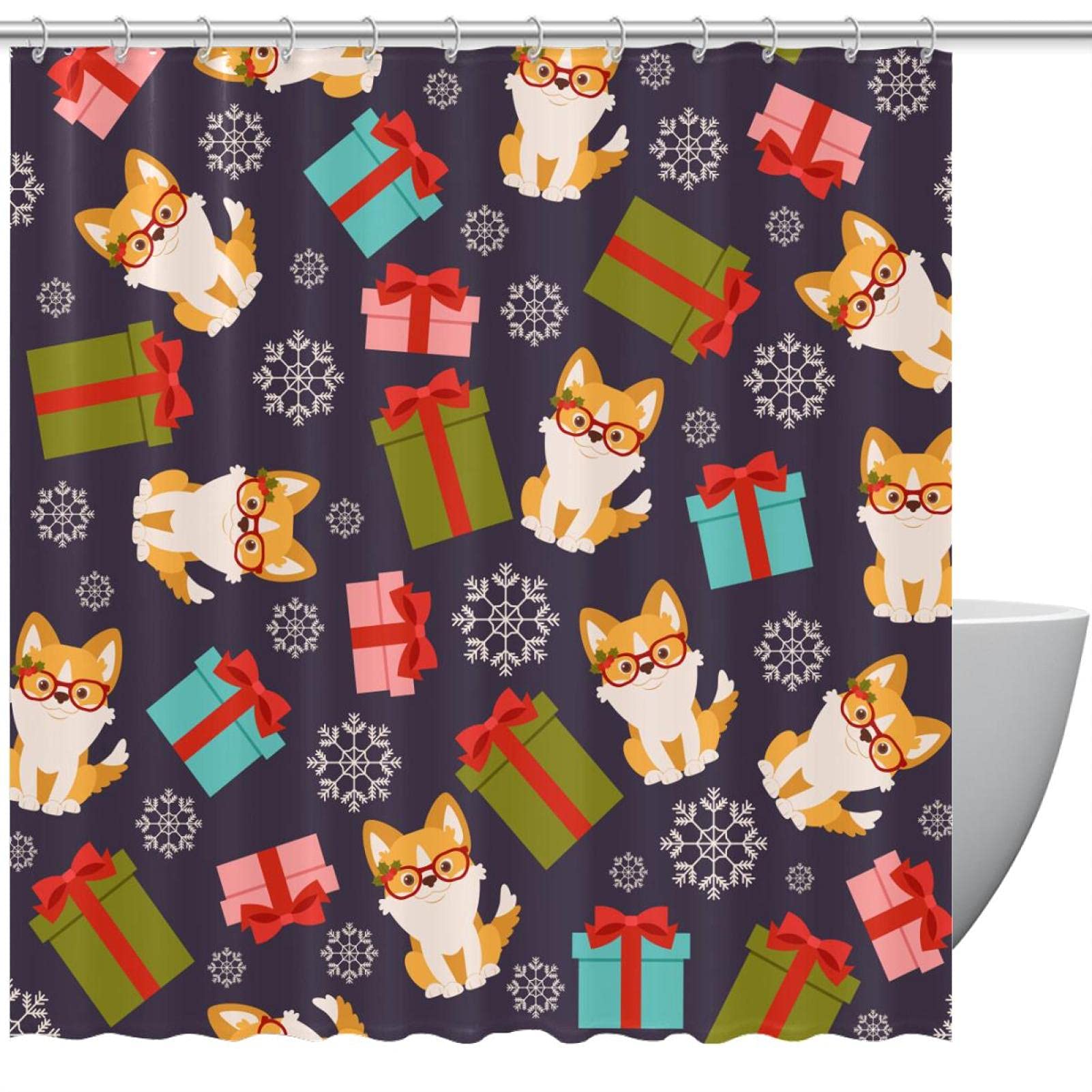 Rideau de douche Corgi 183x183 imperméable pour salle de bain