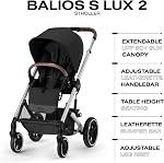 Cybex Balios S Lux 2 Stroller - Front or Parent Facing Seat, All-Terrain Wheels and Front Wheel Suspension, One-Pull Harness, One-Hand Fold, Extra Large Storage Basket - Silver Frame/Moon Black Seat