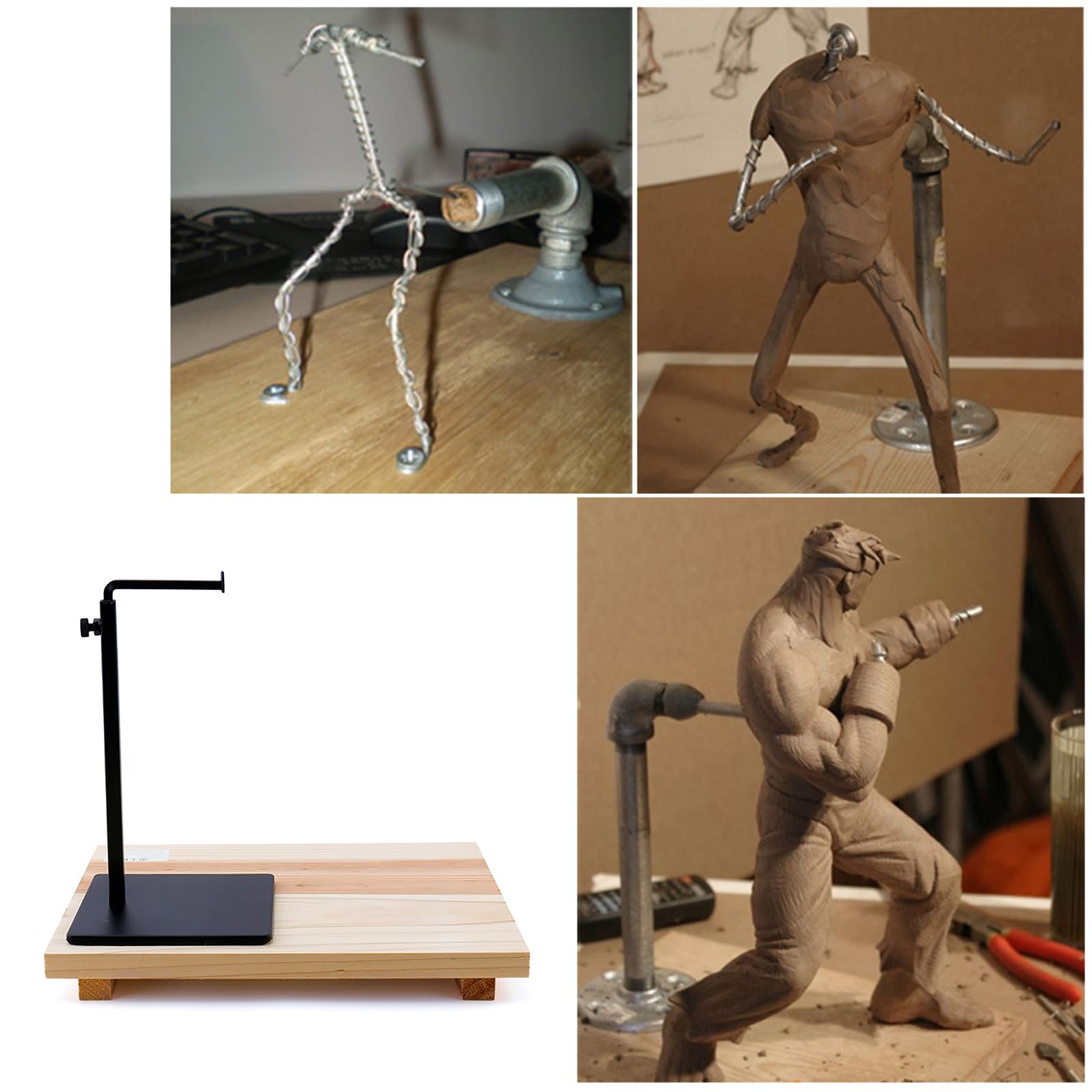 Regulowany stojak na rzeźby z gliny z drewnianą podstawą do rzeźbienia ceramicznego, modelowania, modelowania i projektu artystycznego, metalowy uchwyt