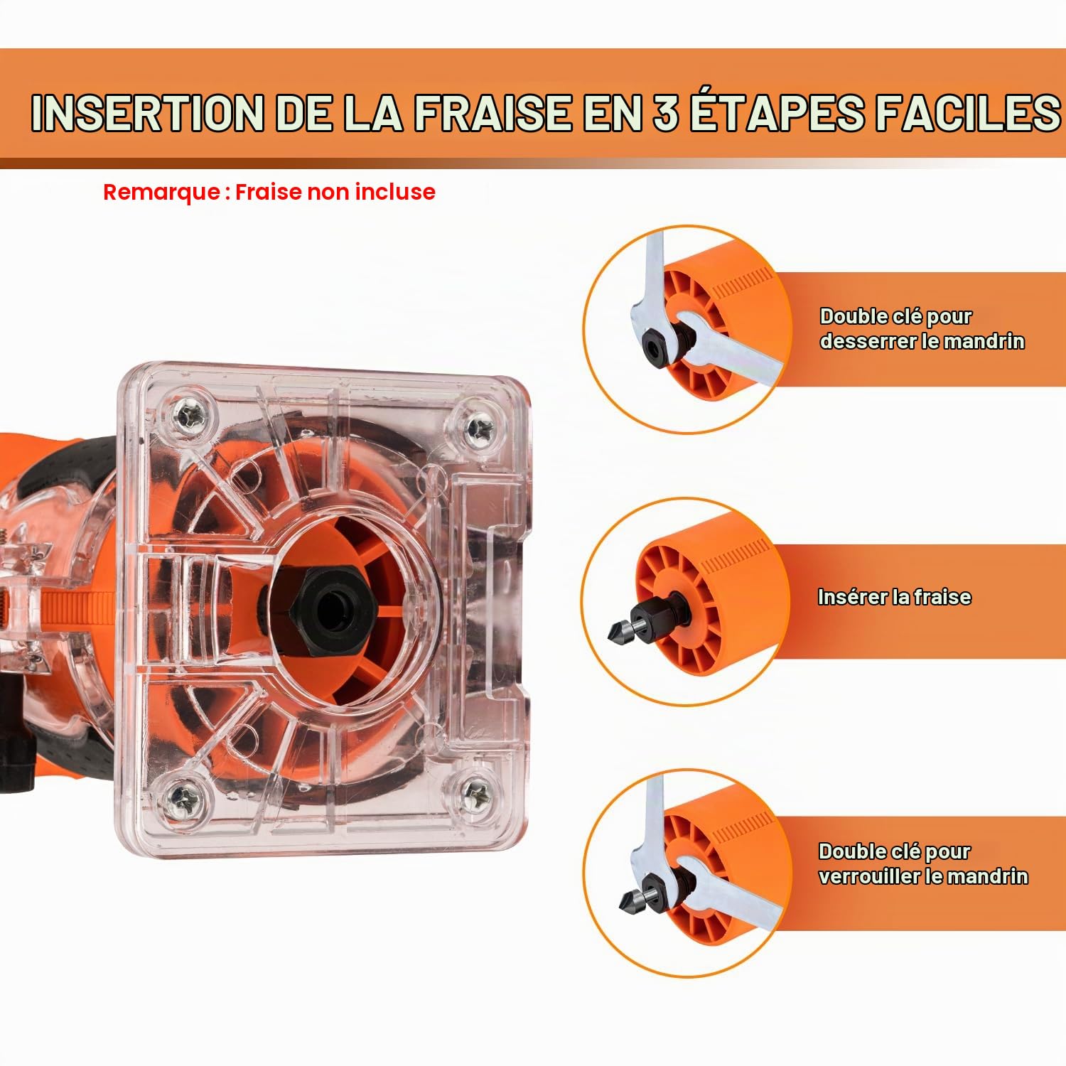 TOPWAY Défonceuse Électrique à Main 500W, Compacte avec 2 Mandrins de 1/4" et 6mm, Base pour Défonçage pour Bricolage en Menuiserie (Budget) 100636
