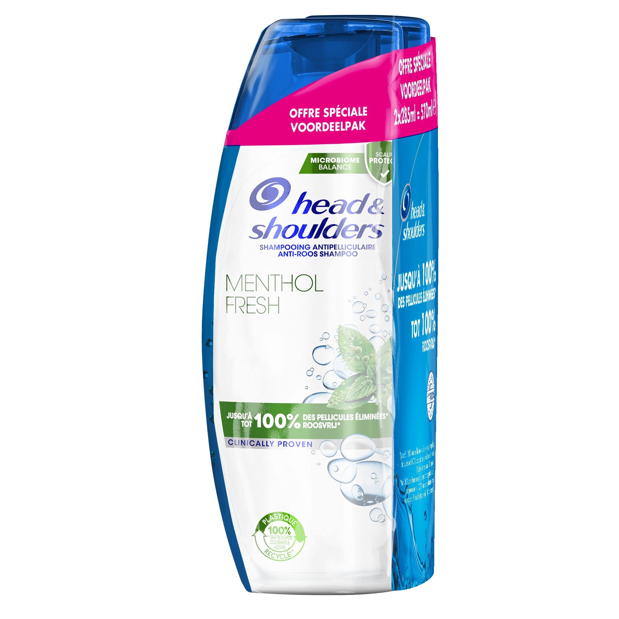 Head & Shoulders Shampooing Antipelliculaire Menthol Fresh, Jusqu’à 100% des pellicules éliminées, Cliniquement Prouvé, Testé Sous Contrôle Dermatologique, 2x285 ml