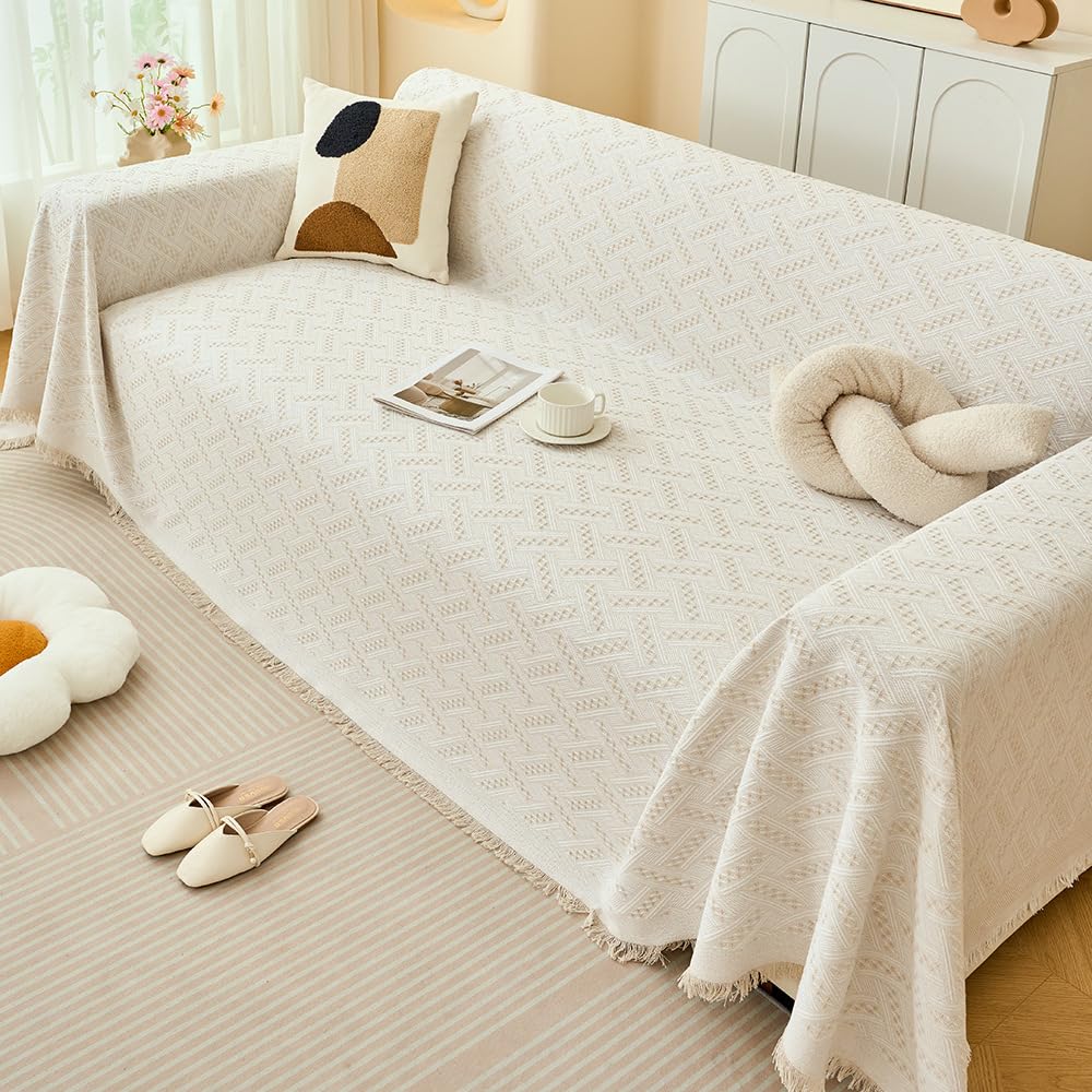 Sofa Cover 1 2 3 4 Seater, Thick Thick Washable Universal Non-Slip Sofa Cover, Simplicity Sofa Cover, Comfortable Blanket for All Seasons (Cream White, 180 x 230 cm)