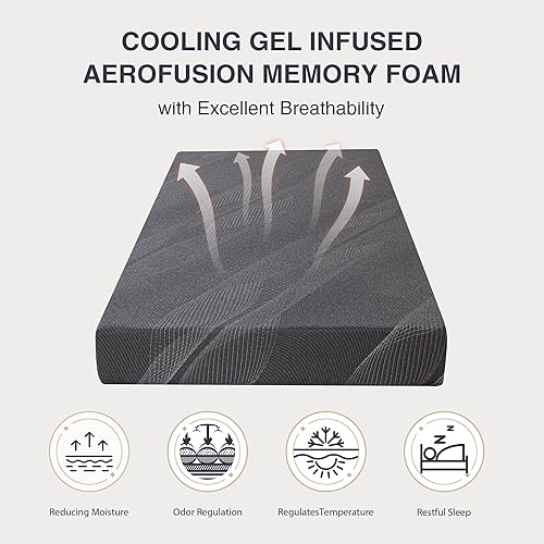 Vista 4 de Colchón de tamaño individual, espuma viscoelástica de gel de 6 pulgadas, enfriamiento y alivio del dolor de espalda, certificado CertiPUR-US, sin