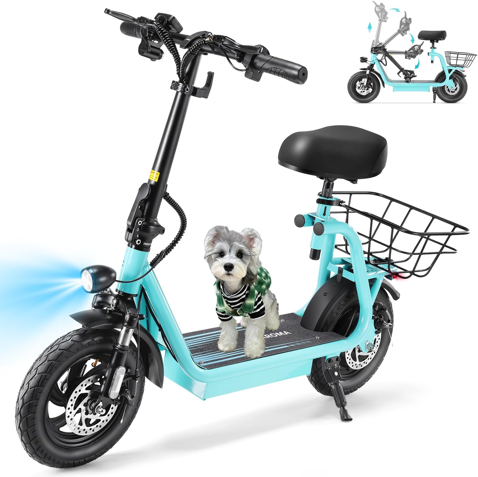 CaromaElectric Scooter Adults with Seat,1200W Peak Motor,LED Display & 3 Speed Modes,30 Miles Max Range,Adjustable Seat & Foldable Electric Scooter with Basket,Front Suspension & Storage Hook