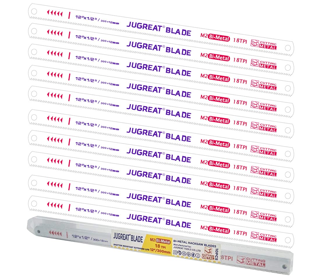 JUGREAT 12" Hacksaw Blades Replacement Bi-Metal,Bi-Metal Safe Flex Metal,High Speed Steel -18TPI (10 Pack)