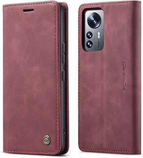 mvced Funda Compatible con Xiaomi Mi 12 Lite 5G,Funda Móvil Funda Libro con Tapa Magnética Carcasa,Vino Rojo