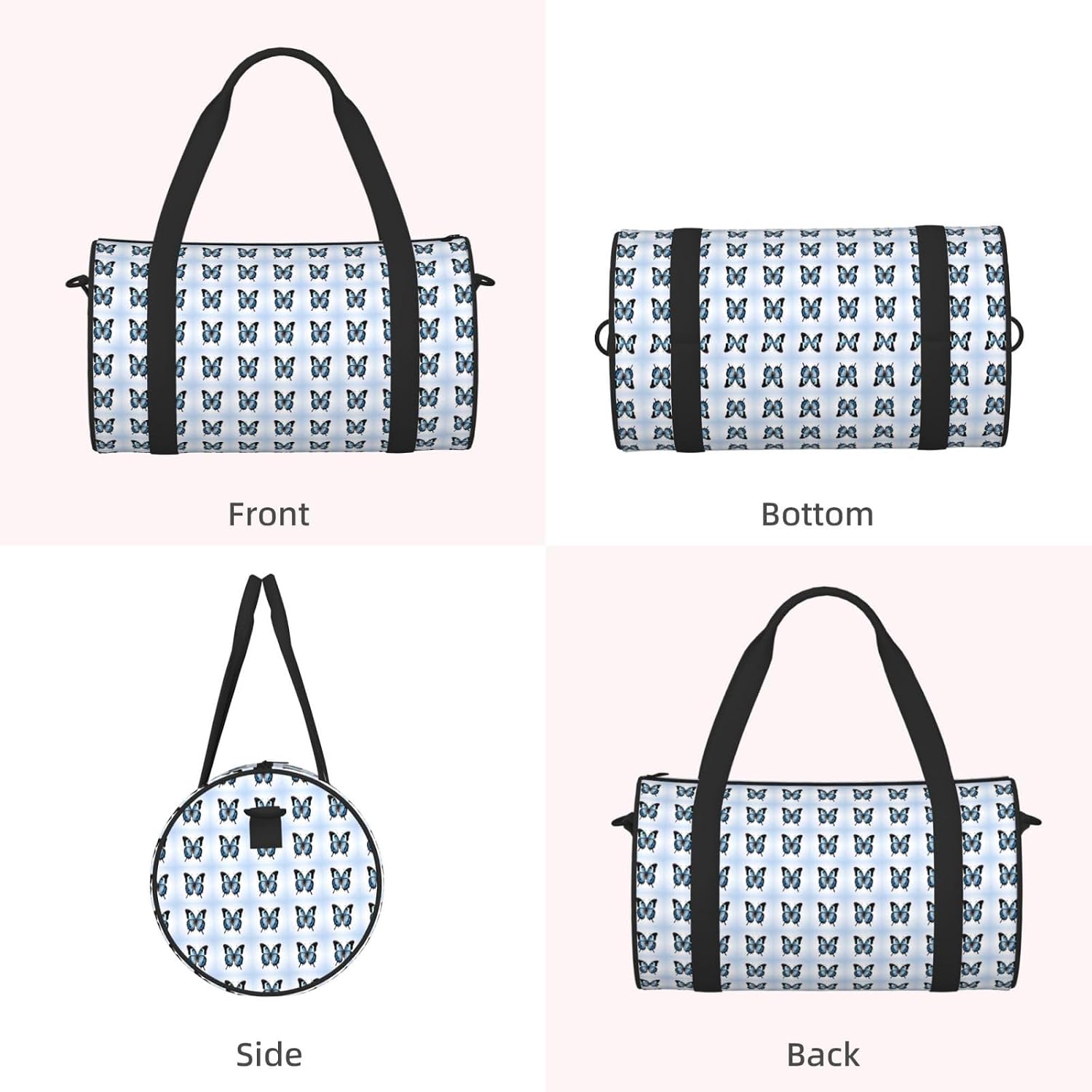 Blue Butterfly Print Sports Tote Bag Lightweight Water-Resistant Gym Backpack Travel Supplies