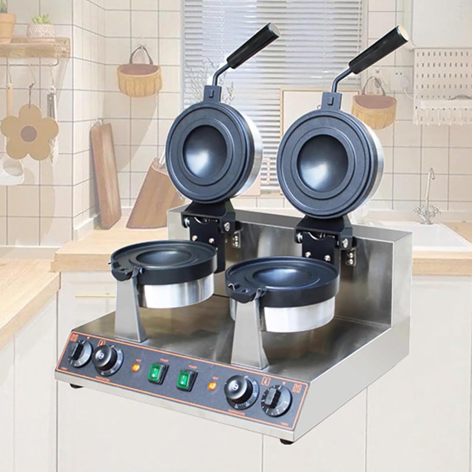 MáQuina Para Hacer Hamburguesas Y SáNdwiches Ufo, Prensa EléCtrica Para Hamburguesas Con Placa Antiadherente Giratoria De 180° - Gofrera - MáQuina Para Hamburguesas(Dual)