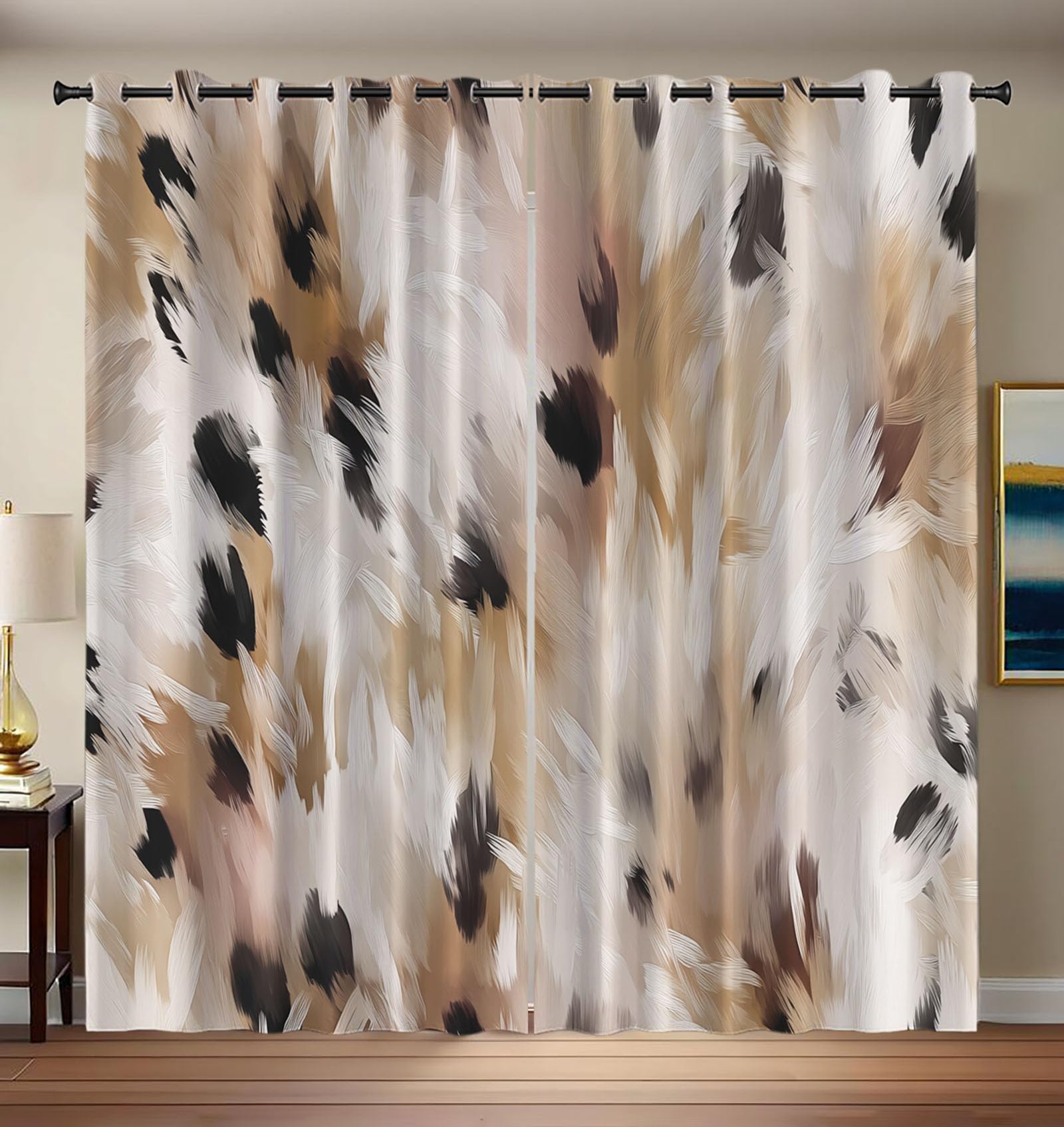 Rideau occultant beige marron imprimé léopard L140xH260cm pour salon