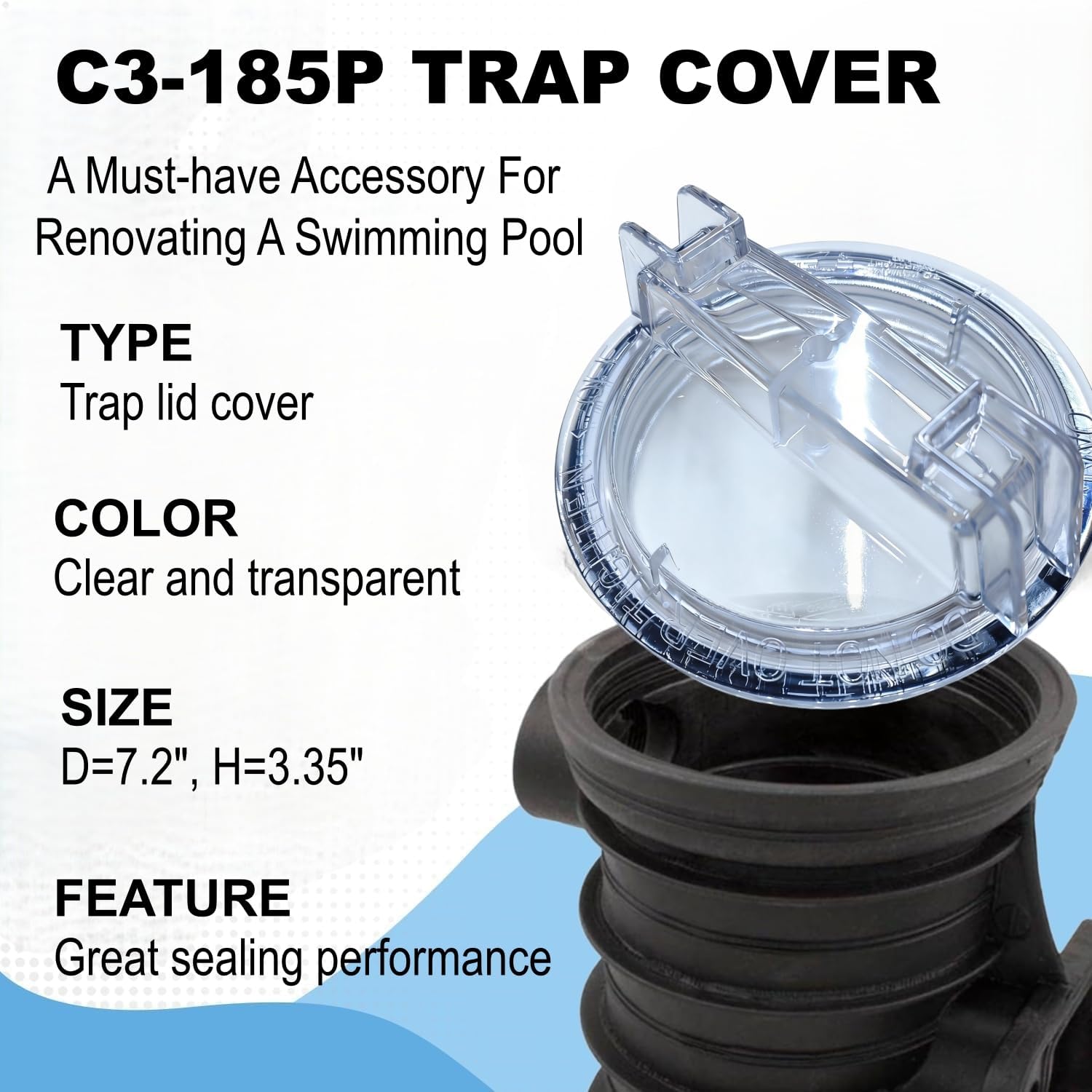C3-185P Pool Pump Trap Cover Clear Lid with O-Ring, Replacement for Sta-Rite Max-E-Glas II Dura-Glas II Dyna-Glas Dyna-Max Pool Spa Pumps, Replaces V26-362 Inground Pump Part